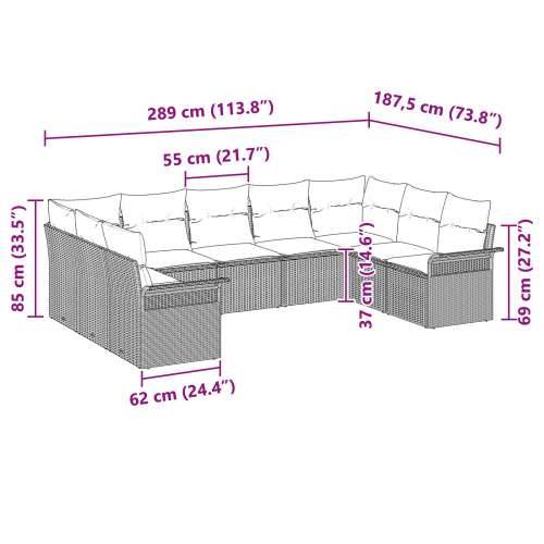 Set od 9 Vrtnih Kauča s Jastucima Smeđi Poly Ratan Cijena