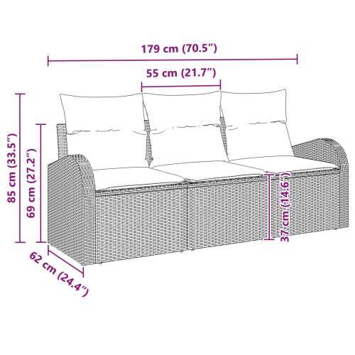 Set od 3 vrtne sofe s jastučićima crna poli ratan Cijena