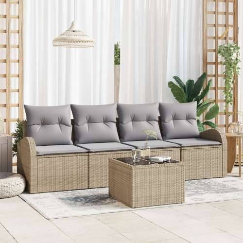 set vrtnih sofa od 5 dijelova s jastucima Bež Poly Ratan Cijena