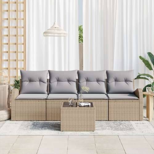 set vrtnih sofa od 5 dijelova s jastucima Bež Poly Ratan Cijena