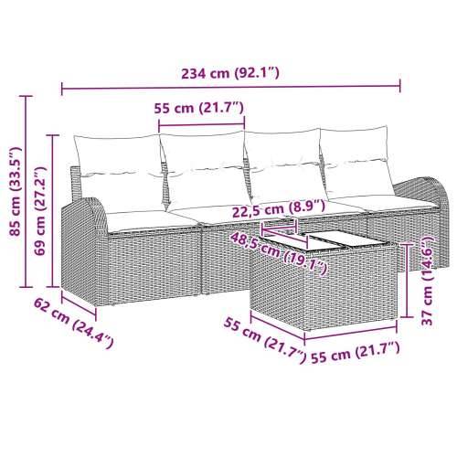 set vrtnog namještaja od 5 komada s jastučićima Crna poly rattan Cijena