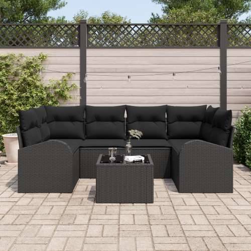 7-dijelni vrtni sofa set s jastučićima crni poli ratan Cijena