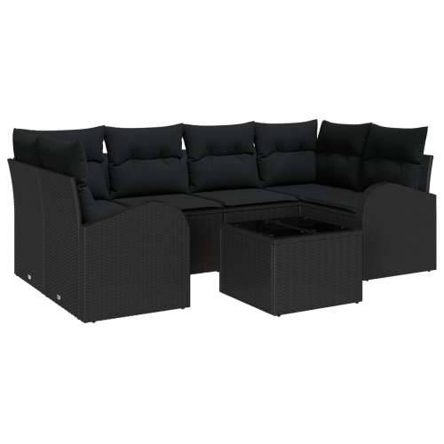 7-dijelni vrtni sofa set s jastučićima crni poli ratan Cijena