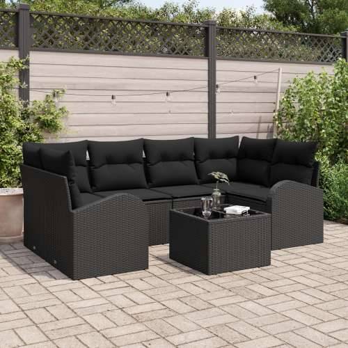 7-dijelni vrtni sofa set s jastučićima crni poli ratan Cijena