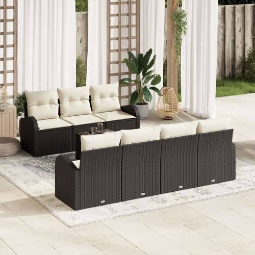 8-dijelni vrtni sofa set s jastučićima crna poli ratan Cijena