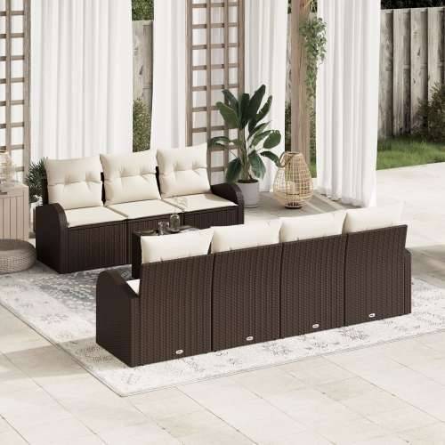 set od 8 vrtnih sofa s jastučićima smeđi poli ratan Cijena