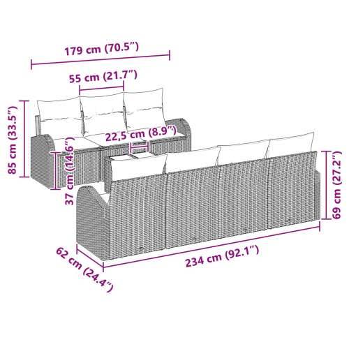set od 8 vrtnih sofa s jastučićima smeđi poli ratan Cijena