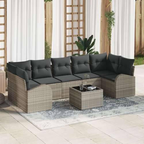 set od 8 komada vrtnih sofa s jastučićima svjetlosiva poli ratan Cijena