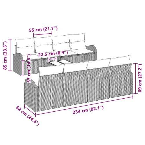 9 komada set vrtnih sofa s jastučićima Siva Poly Rattan Cijena