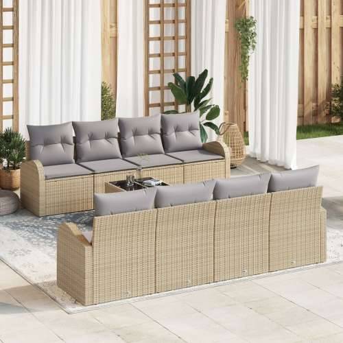 9-dijelni vrtni sofa set s jastučićima bež poli ratan Cijena