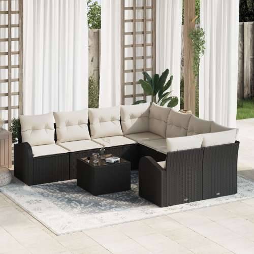 set vrtnih sofa od 9 komada s jastučićima Crni poli ratan Cijena