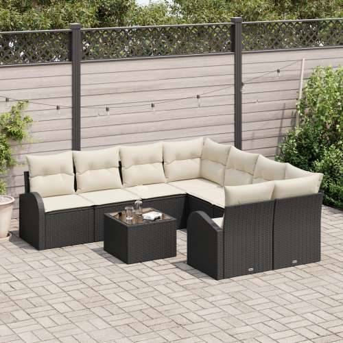 set vrtnih sofa od 9 komada s jastučićima Crni poli ratan Cijena