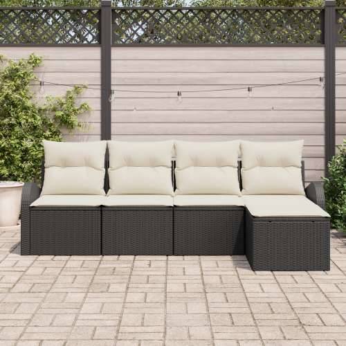 5 dijelni vrtni set sofa s jastučićima Crni Poli Ratan Cijena