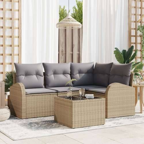set od 5 dijelova kauča za vrt s jastučićima crni Poly Rattan Cijena