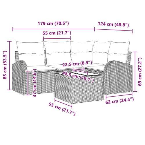 set od 5 komada vrtnih sofa s jastučićima smeđi poli ratan Cijena