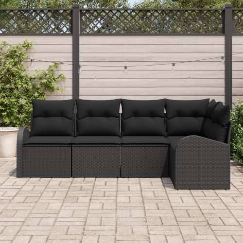 set vrtnog kauča od 5 komada s jastučićima crna poly rattan Cijena