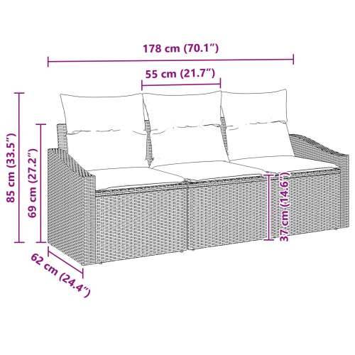 set od 3 komada vrtnih kauča s jastucima crna poli ratan Cijena