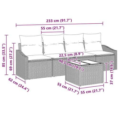 Set od 5 Vrtnih Sofa s Jastučićima Crni Poli Ratan Cijena