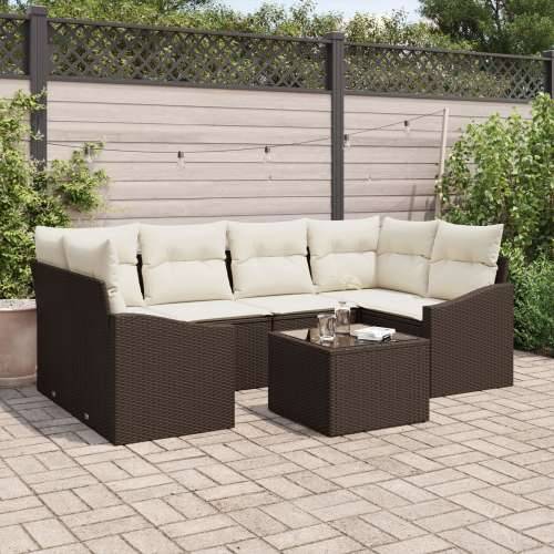7-dijelni vrtni sofa set s jastučićima smeđa poli ratan Cijena