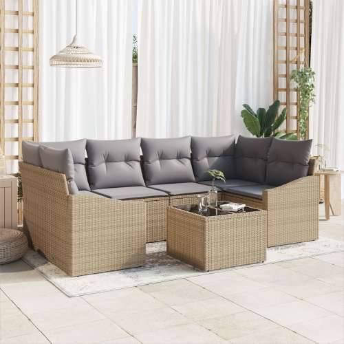 7 Dijelni Vrtni Sofa Set s Jastučićima Bež Poli Ratan Cijena