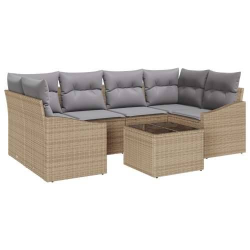 7 Dijelni Vrtni Sofa Set s Jastučićima Bež Poli Ratan Cijena