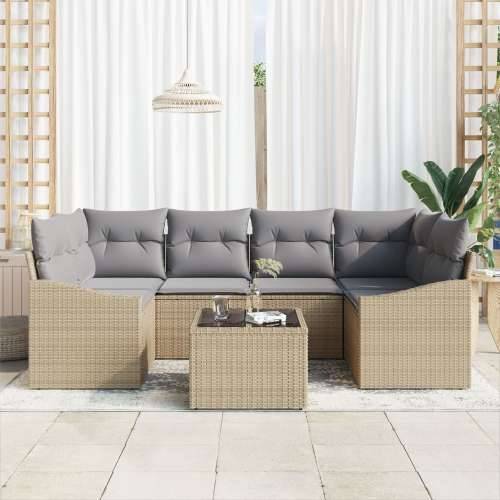 7 Dijelni Vrtni Sofa Set s Jastučićima Bež Poli Ratan Cijena