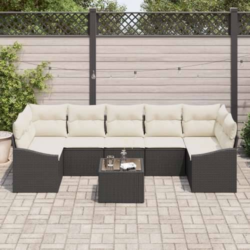 8-dijelni vrtni sofa set s jastučićima crna poliratan Cijena