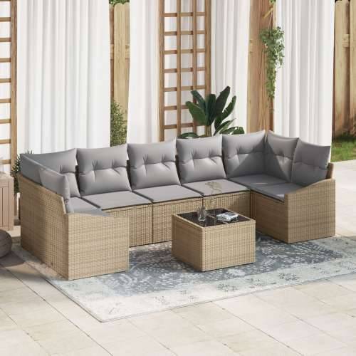 Set od 8 vrtnih sofa s jastučićima bež poli ratan Cijena