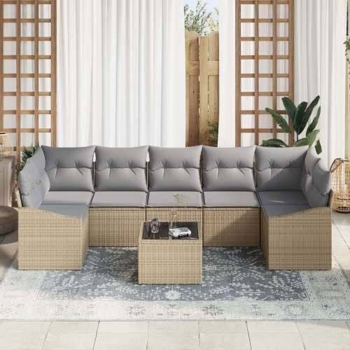 Set od 8 vrtnih sofa s jastučićima bež poli ratan Cijena