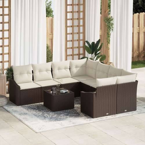 set vrtnih sofa od 9 komada s jastučićima smeđi poli ratan Cijena