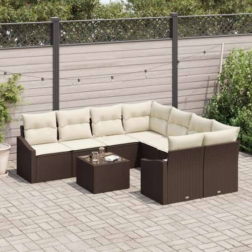 set vrtnih sofa od 9 komada s jastučićima smeđi poli ratan Cijena
