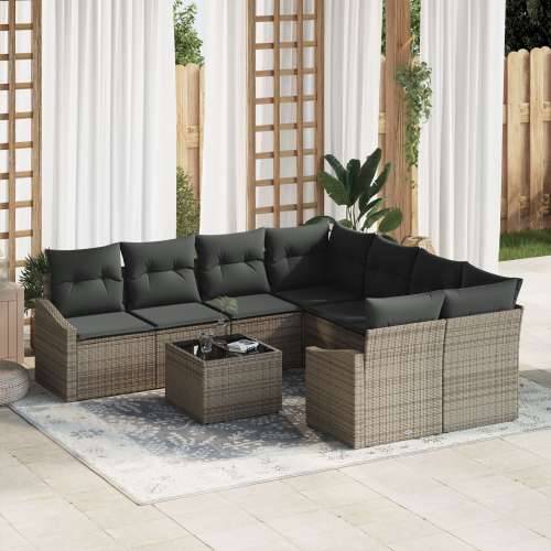 9-dijelni vrtni sofa set s jastučićima sivi poli ratan Cijena