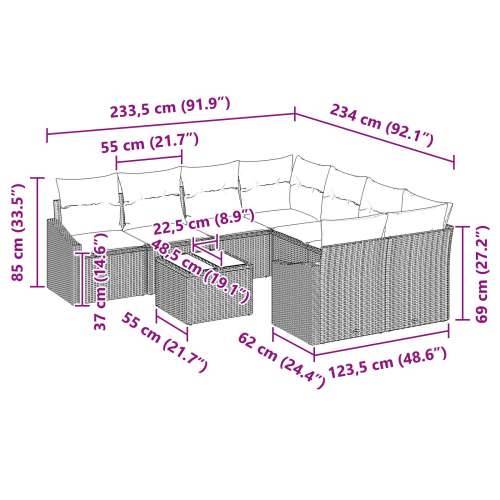 9 djelova vrtni sofa set s jastucima bež poli ratan Cijena