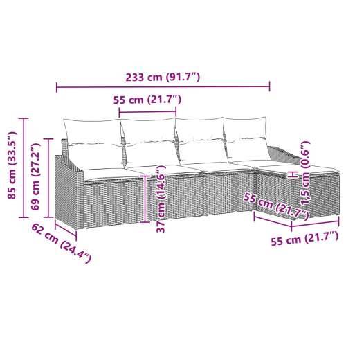 Set od 5 komada vrtnih kauča s jastučićima siva poli ratan Cijena