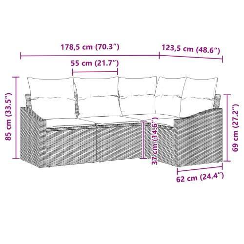 set od 4 dijela garniture za vrt s jastučićima smeđa poli ratan Cijena