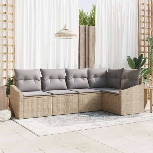 set od 5 vrtnih sofa s jastučićima bež Poly ratan Cijena