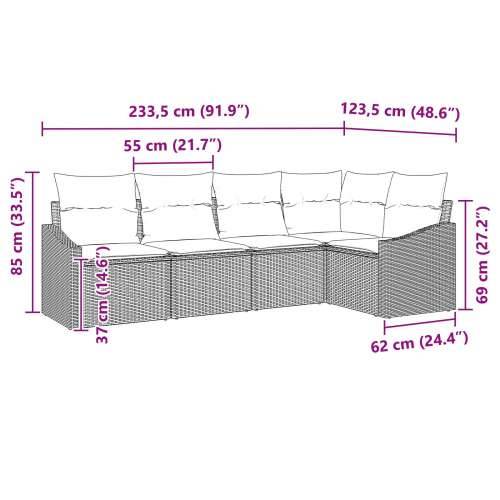 set od 5 vrtnih sofa s jastučićima bež Poly ratan Cijena