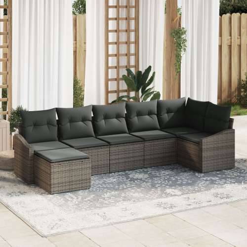 set od 7 komada vrtnih sofa s jastučićima sivo poli ratan Cijena