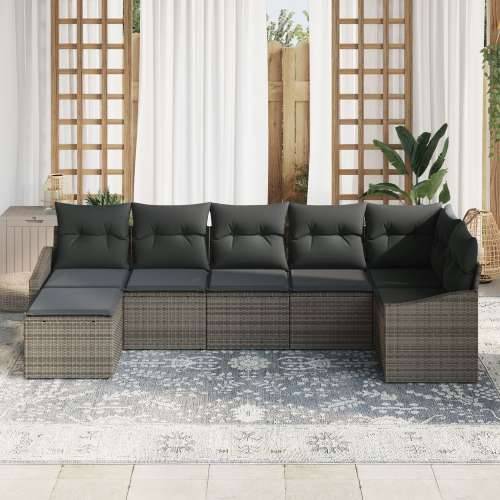 set od 7 komada vrtnih sofa s jastučićima sivo poli ratan Cijena