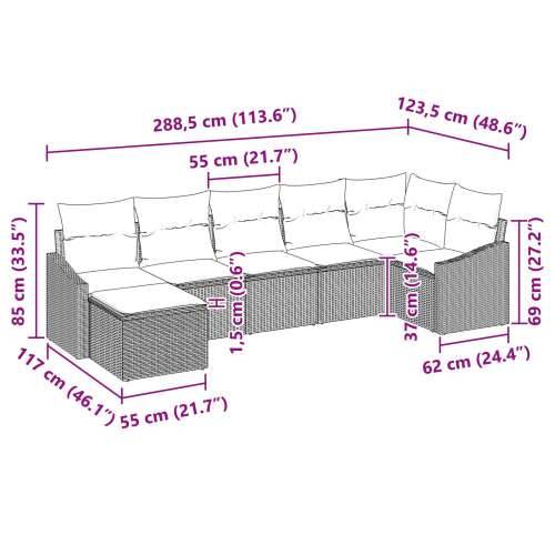 set od 7 komada vrtnih sofa s jastučićima sivo poli ratan Cijena