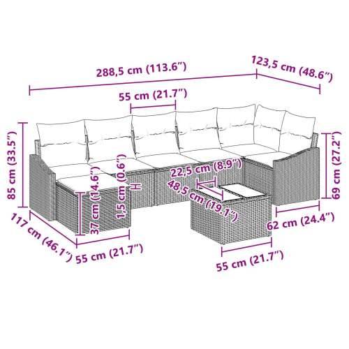 8-dijelni vrtni sofa set s jastucima bež poli ratan Cijena