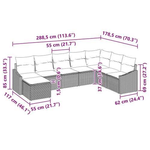 set od 8 komada vrtnih kauča s jastučićima Sivi poli ratan Cijena