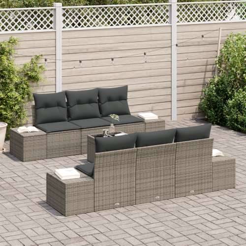 set od 7 vrtnih sofa s jastučićima siva poli ratan Cijena