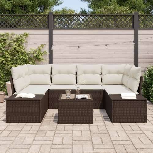 set od 7 dijelova vrtnih sofa s jastučićima smeđa polyrattan Cijena