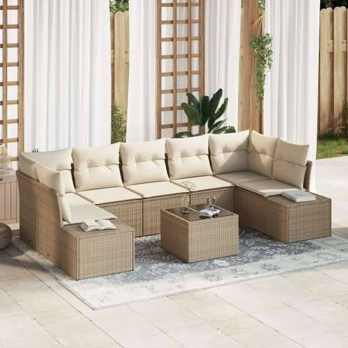set od 8 vrtnih sofa s jastucima bež poli ratan Cijena