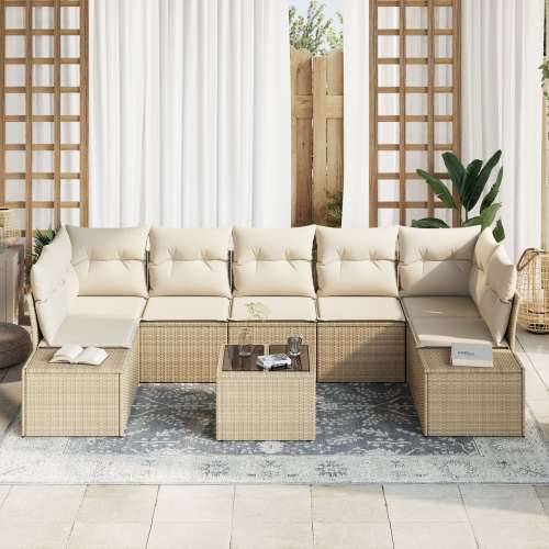 set od 8 vrtnih sofa s jastucima bež poli ratan Cijena