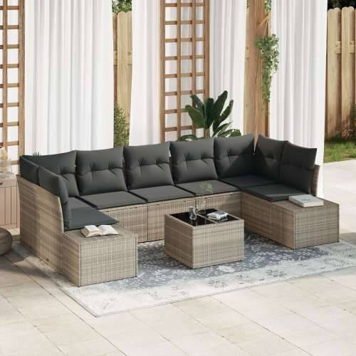 Vrtna garnitura - 8-dijelni set vrtnih sofa s jastučićima svijetlosive boje poli ratana Cijena