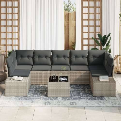 Vrtna garnitura - 8-dijelni set vrtnih sofa s jastučićima svijetlosive boje poli ratana Cijena