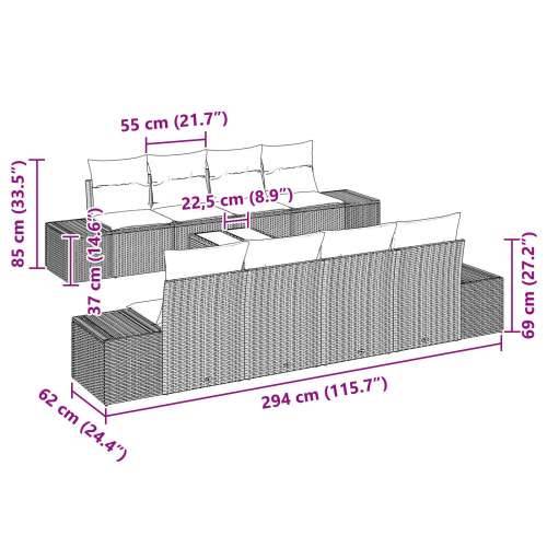 9-dijelni vrtni sofa set s jastučićima smeđi poli ratan Cijena