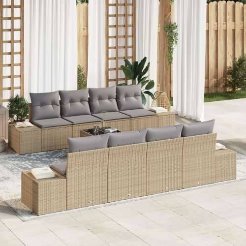 9 Dijelni Vrtni Sofa Set s Jastučićima Bež Poli Ratan Cijena